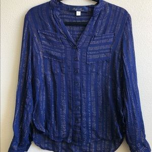 Thin Navy Blue Flannel with Gold Stripes